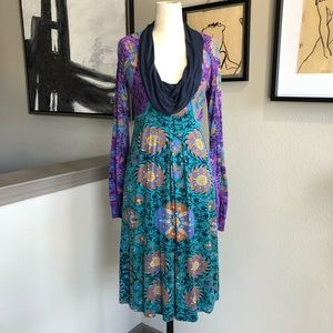 RITU KUMAR jewel tone cowl neck knit jersey dress